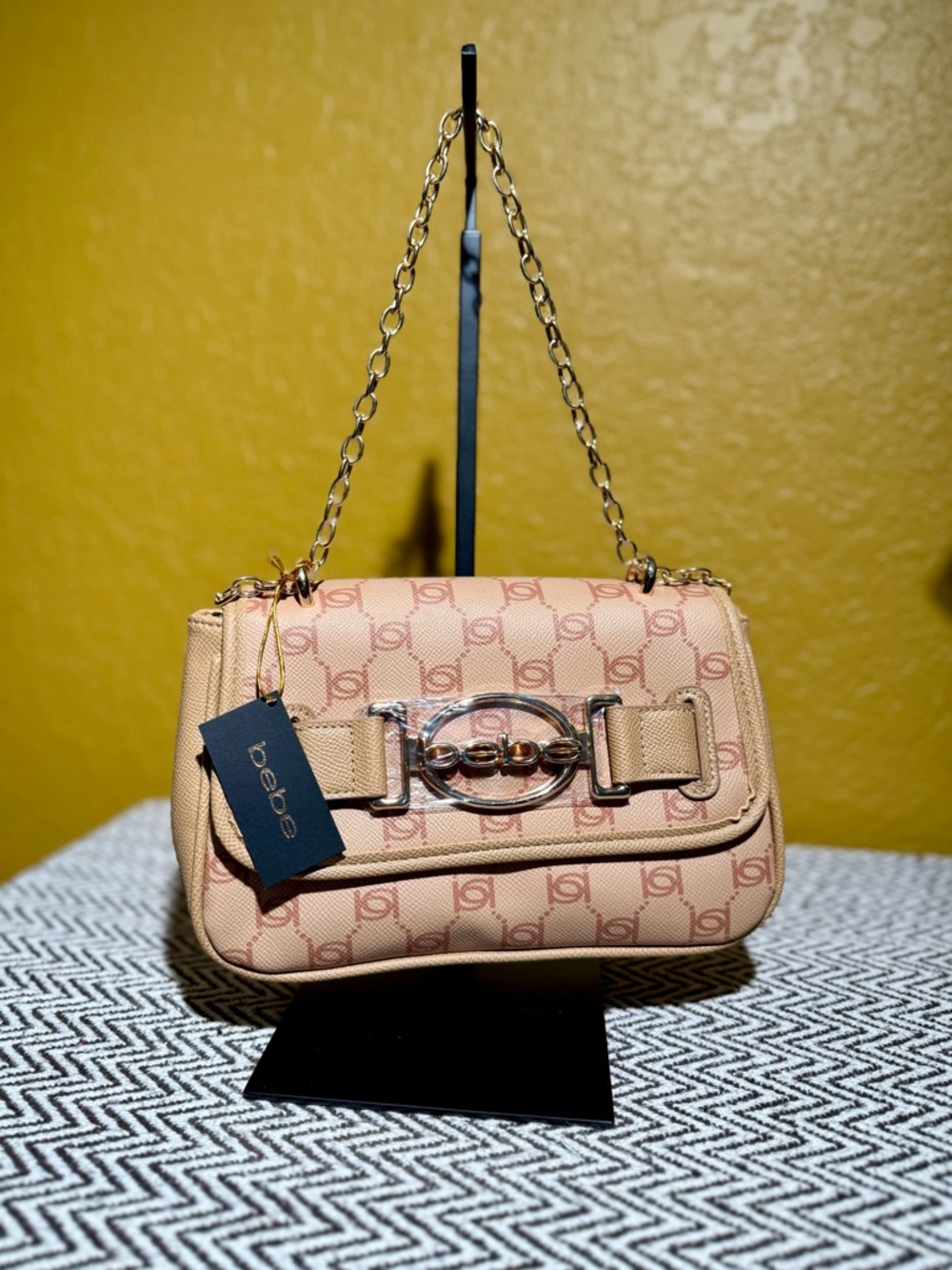Bebe Leilani Monogram Shoulder Bag - Almond / Tan - NWT